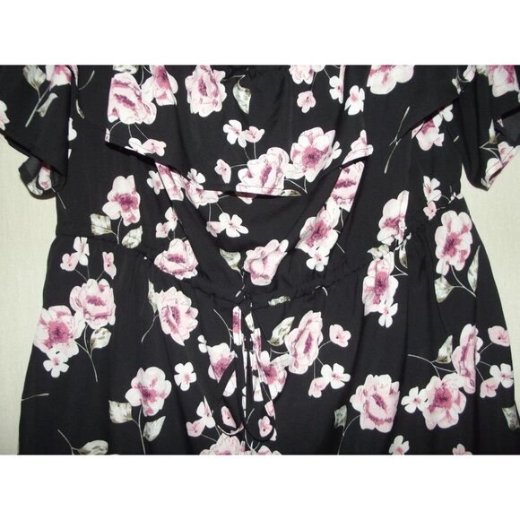 Rose Gal Romper Womens 4XL Floral Off-Shoulder Black Pink Ruffle Short Sleeve - Picture 6 of 9